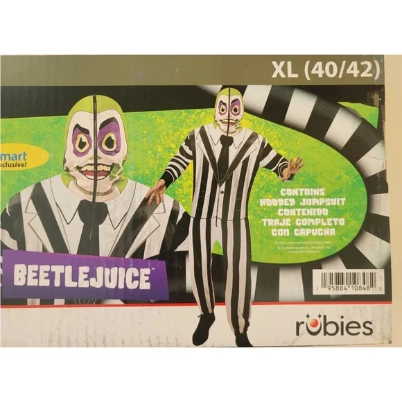 Rubies Beetlejuice Halloween Costume Hooded Jumpsuit Cosplay Adult  XL 40/42 Men - Picture 7 of 11